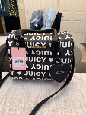 NWT Brand new Juicy Couture Black & White Logo Dome Satchel with Heart Charm
